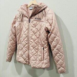 Columbia Sherpa Lined Puffer Jacket Women XS Dusty Pink Hooded Quilted Ski